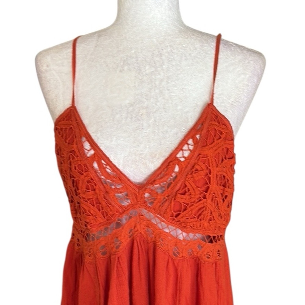 Free People Elaina Orange Crochet Gauze Asymmetrical Maxi Dress in Tangerine - L - Picture 7 of 16